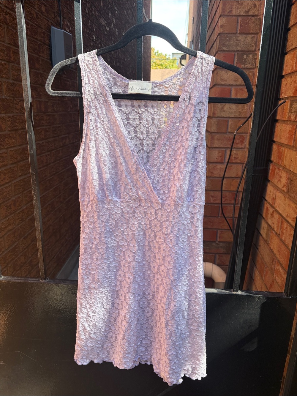 Gloria Vanderbilt Lavender Lace V-Neck floral slip dress